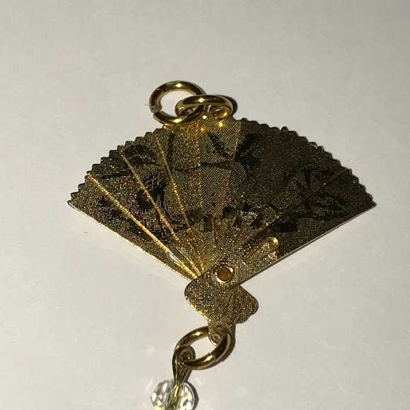 Gold Fan Pendant with Swarovski Accents - Picture 2 of 6